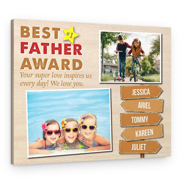 Best Father Award Custom Photo Canvas Print