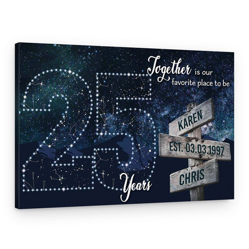 25 Years Together Star Map Street Sign Names Canvas Gift – Canvas Print – 2 Names