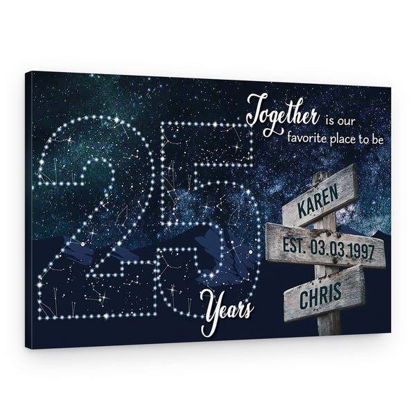 25 Years Together Star Map Street Sign Names Canvas Gift
