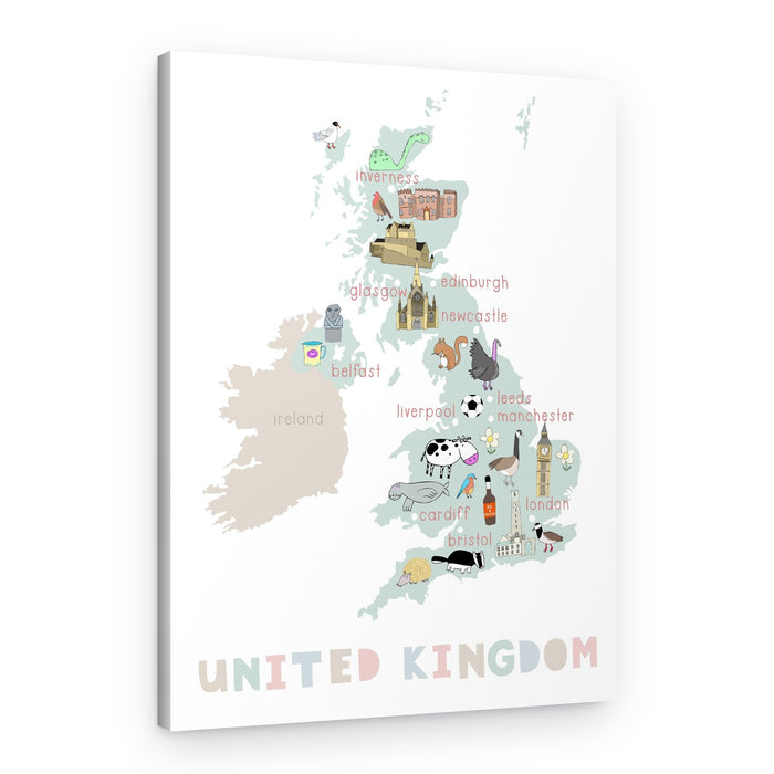Whimsical British Travel Map – Canvas Print