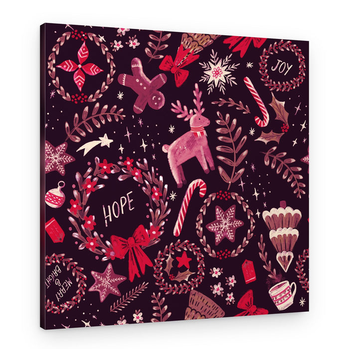 Magical Christmas Black Red Pattern 2 – Canvas Print