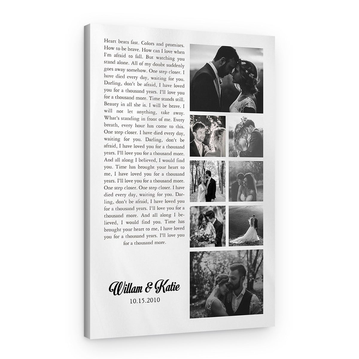 Song Lyrics Custom 9 Photo Collage Anniversary Canvas Print – Canvas Print – Black & White