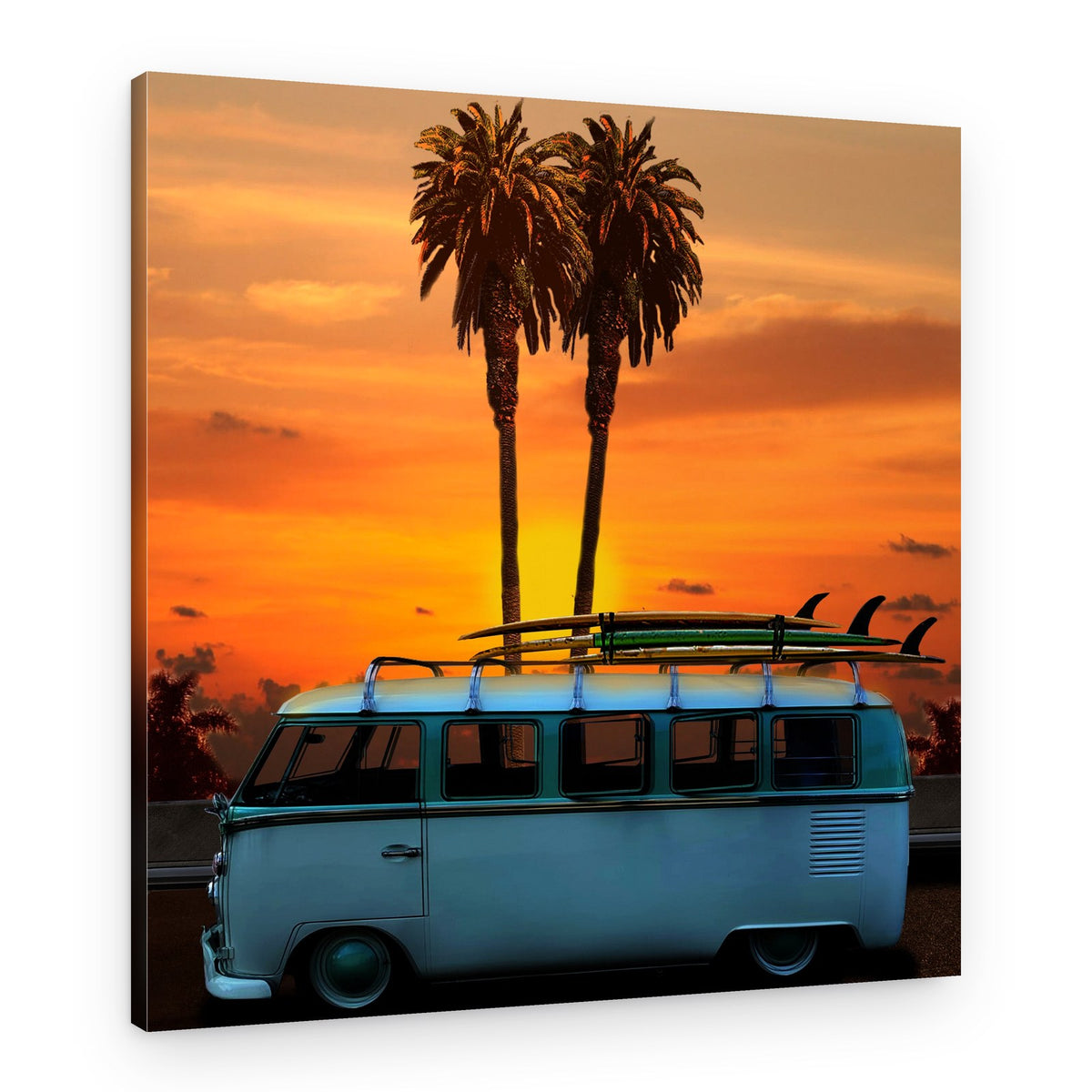 Retro Surf Van Sunset – Canvas Print