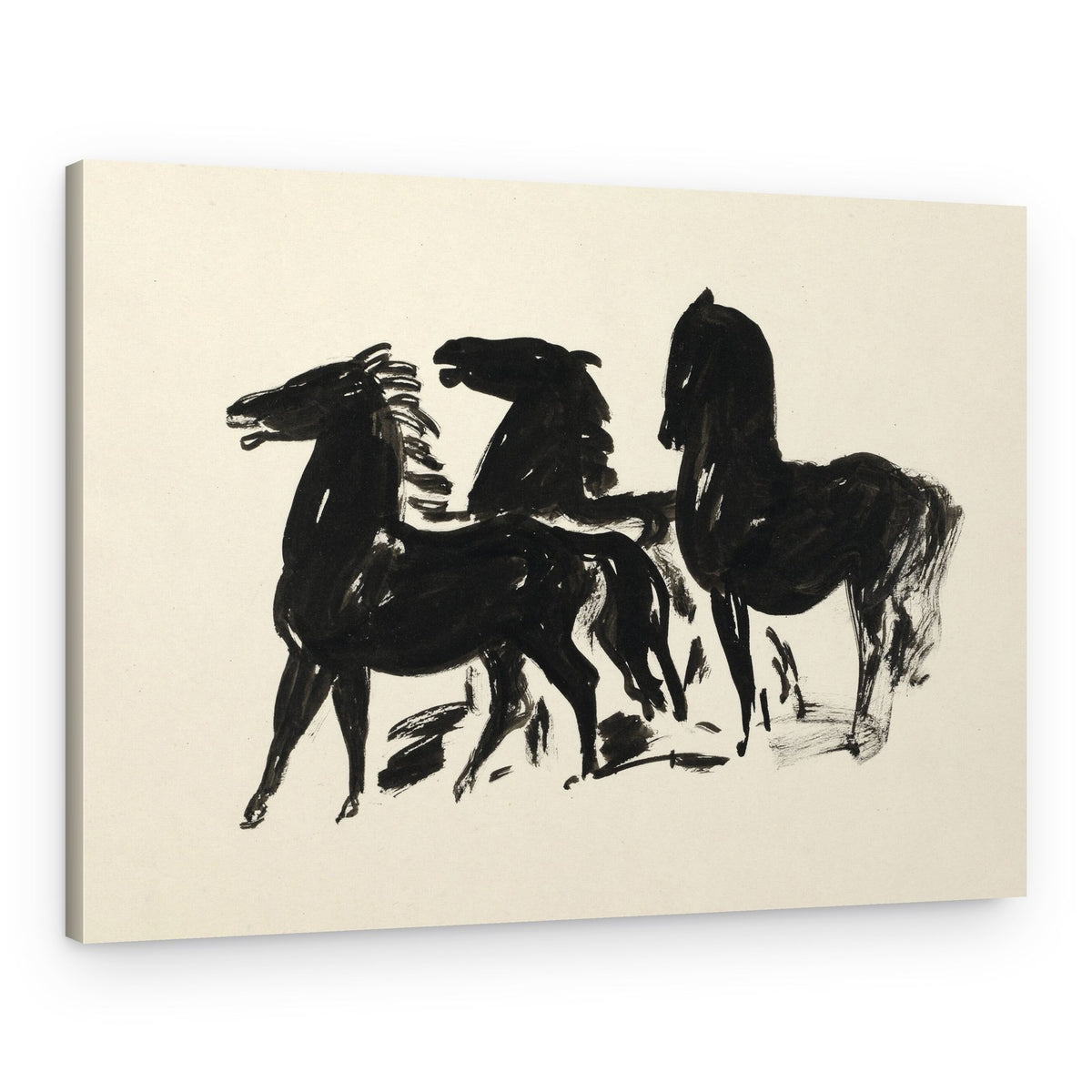 Drie Zwarte Paarden Staand Naar Links Kijkend (1935–1936) Drawing In High Resolution By Leo Gestel – Canvas Print