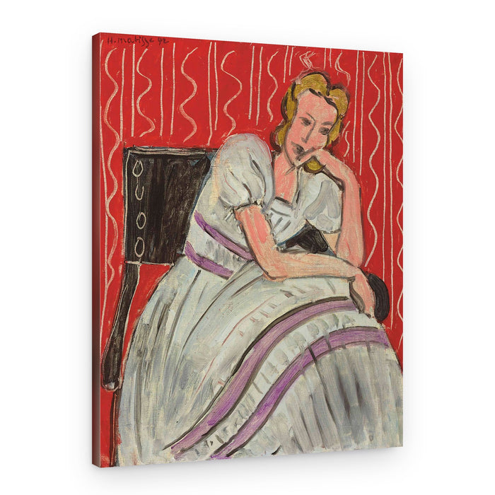 Jeune Femme Assise En Robe Grise – Canvas Print