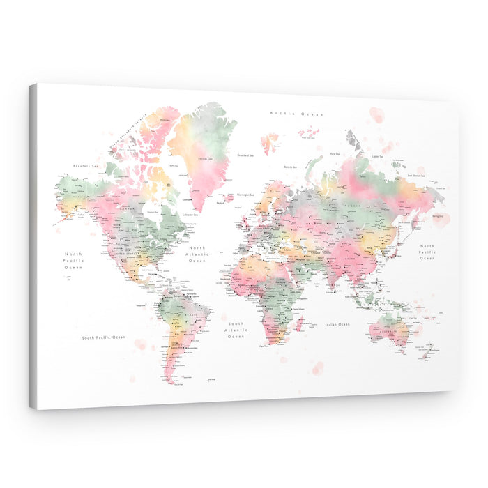 Soft Watercolor World Map – Canvas Print