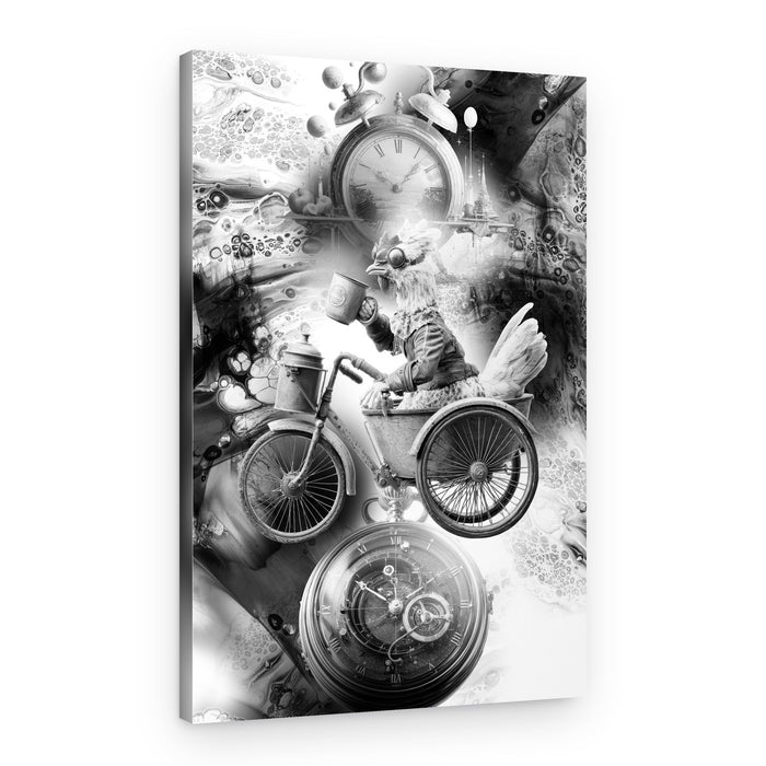 Whimsical Time Traveler Chicken – Canvas Print