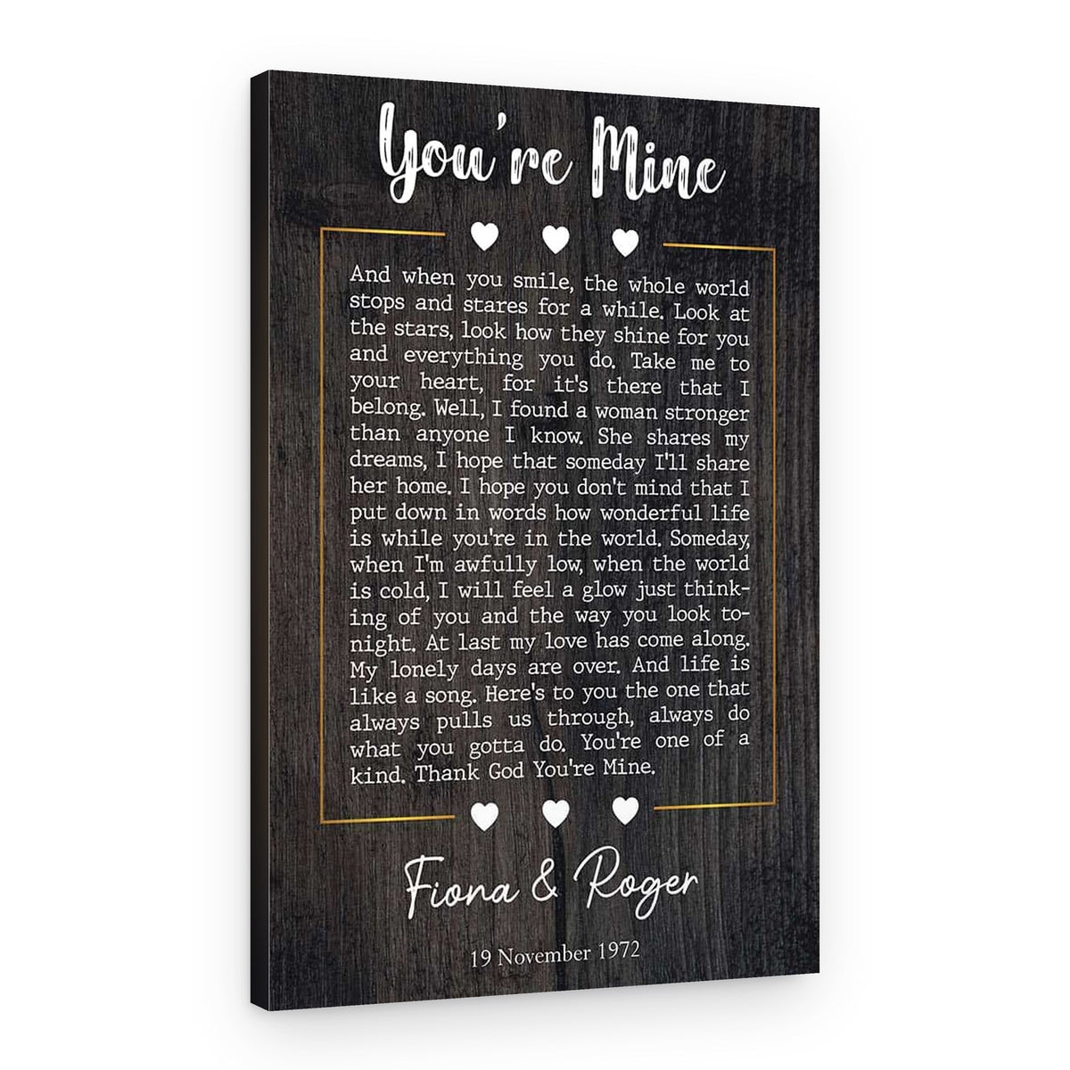 Custom 50th Anniversary Canvas Print – Personalized Song Lyrics on Wood Background – Canvas Print