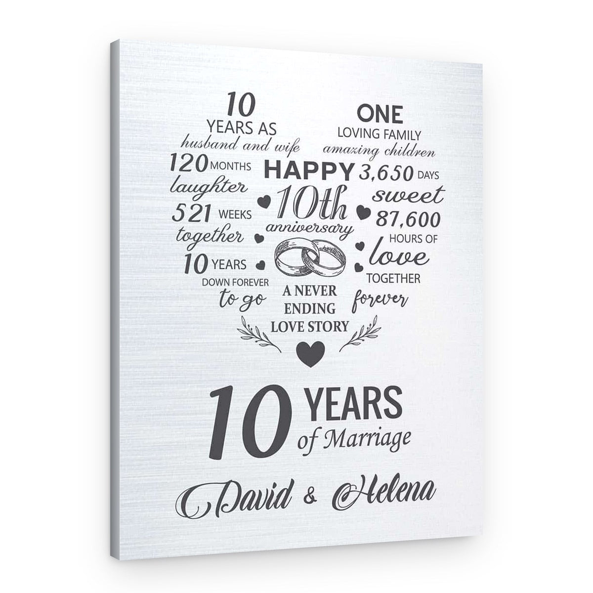 10th Custom Anniversary Milestone – A Never Ending Love Story Canvas – Canvas Print – Design B