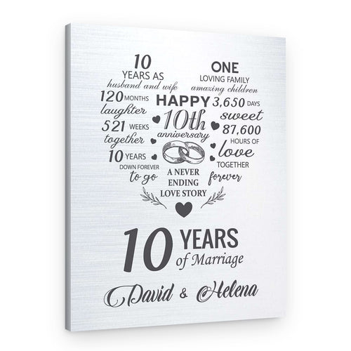 10th Custom Anniversary Milestone – A Never Ending Love Story Canvas – Canvas Print – Design B