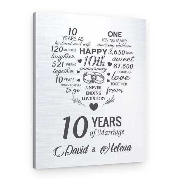 10th Custom Anniversary Milestone – A Never Ending Love Story Canvas