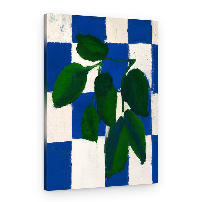 Green Leaves Blue Checkers – Canvas Print