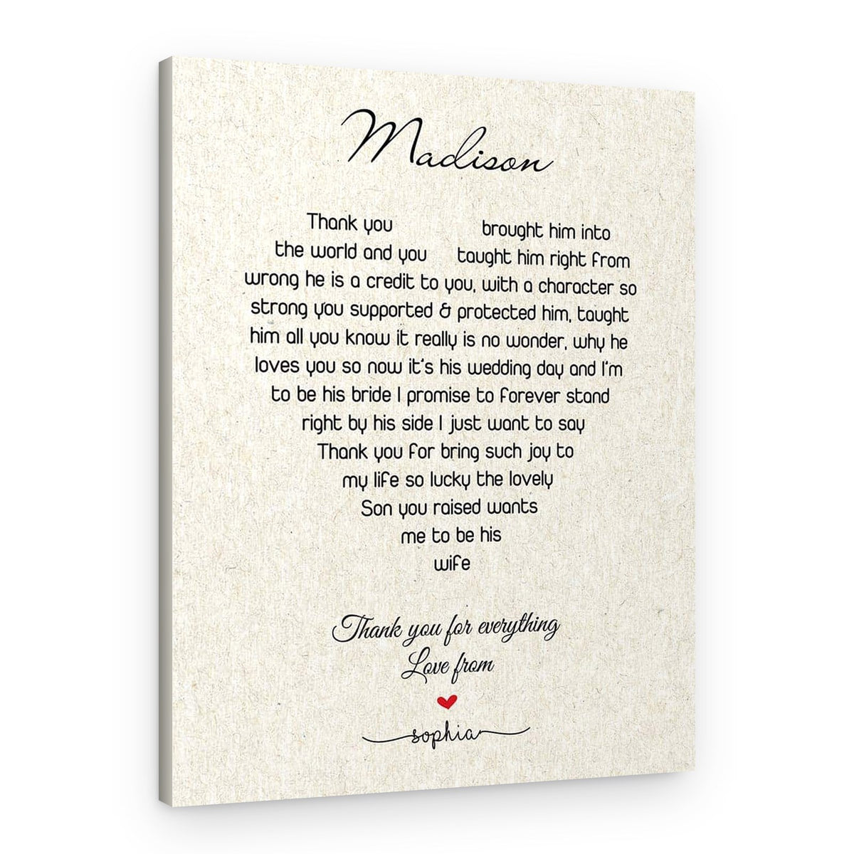 Mother Of The Groom Thank You Custom Canvas Print – Canvas Print – Design B