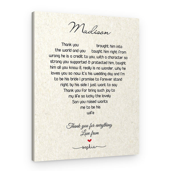 Mother Of The Groom Thank You Custom Canvas Print
