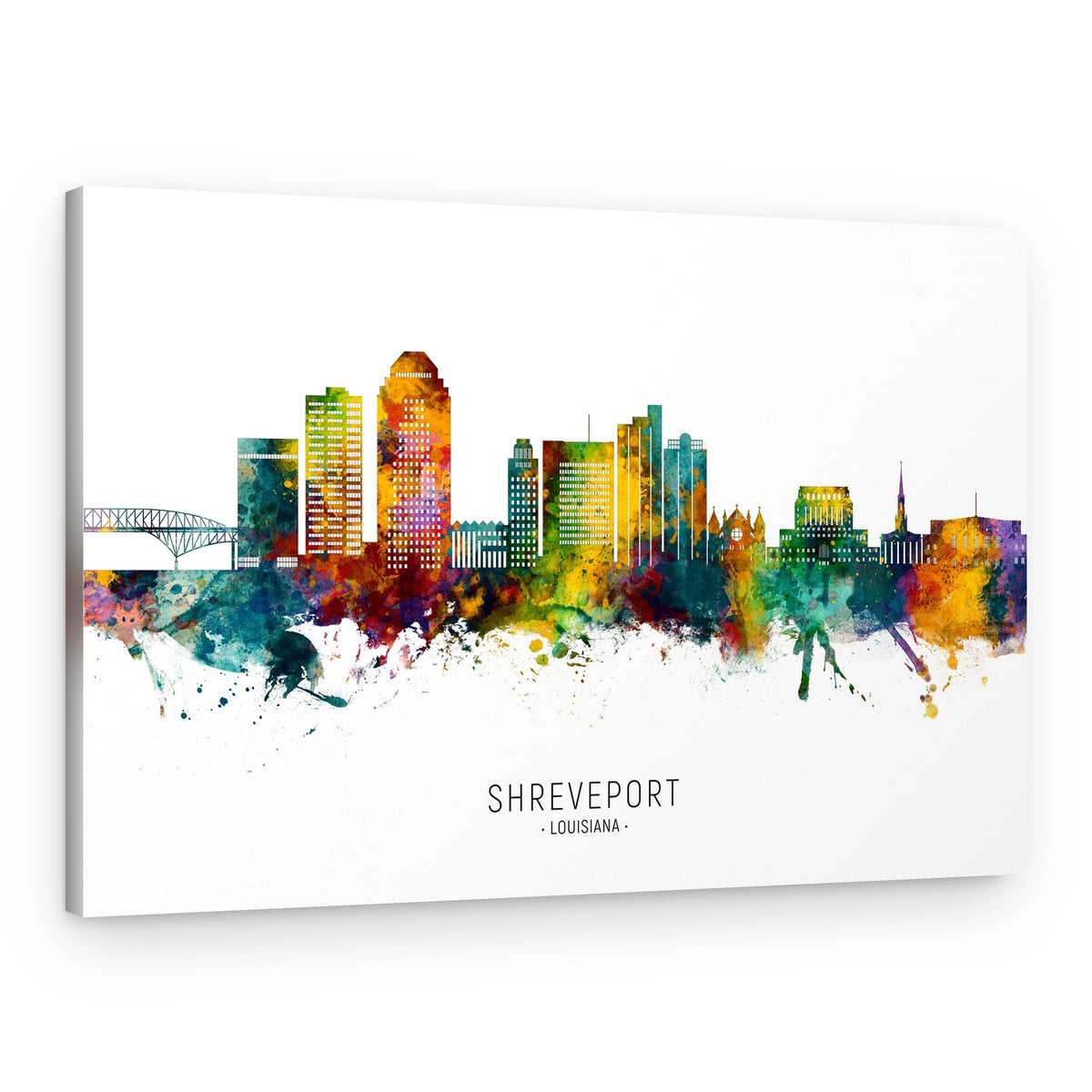 Colorful Shreveport Skyline Watercolor – Canvas Print