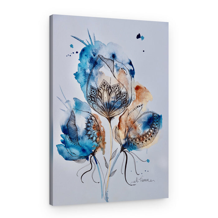 Mandala Floral (blue, Gold, Burnt Sienna) – Canvas Print