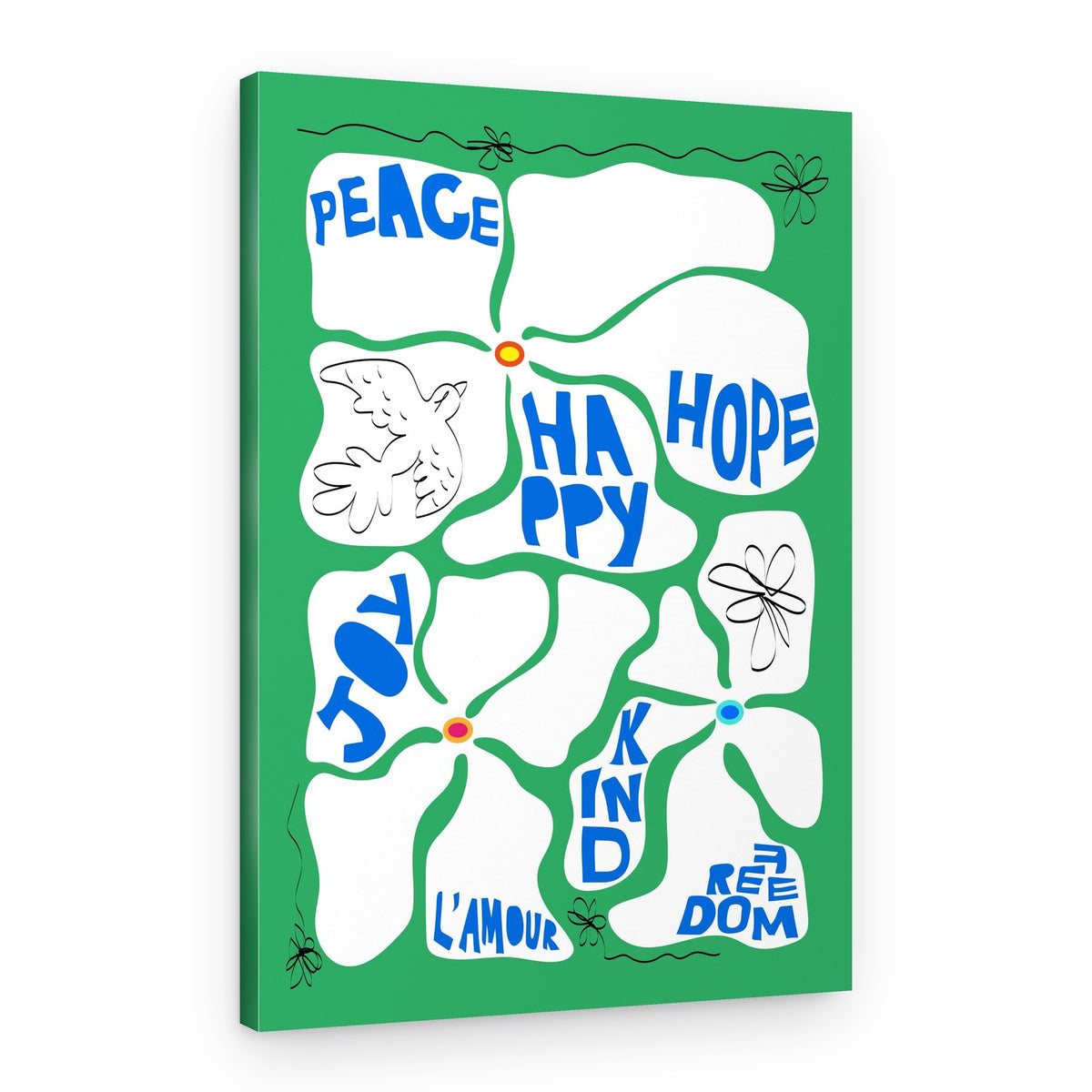 Peace Love Happiness Flowers – Canvas Print