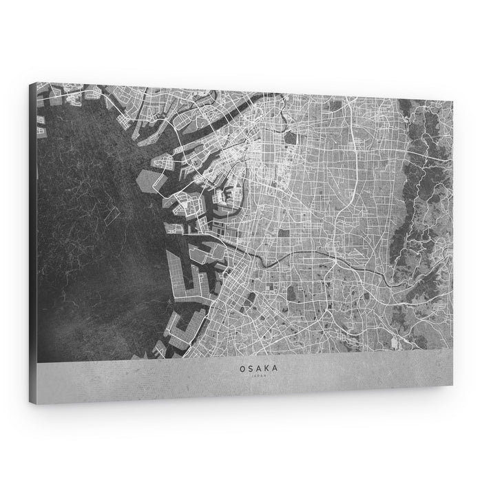 Monochrome Osaka Map – Canvas Print