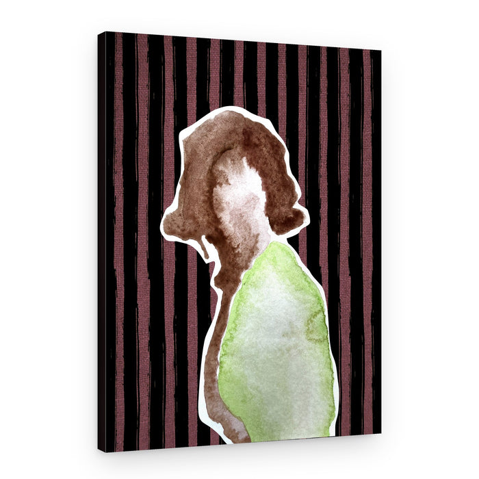 Striped Reverie — Minimalist Watercolor Portrait – Canvas Print
