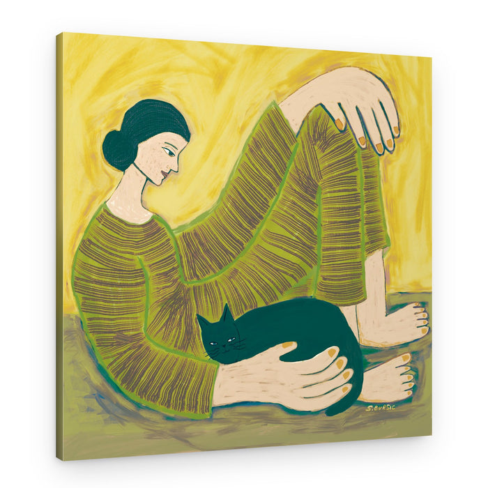 Cozy Woman and Cat – Canvas Print