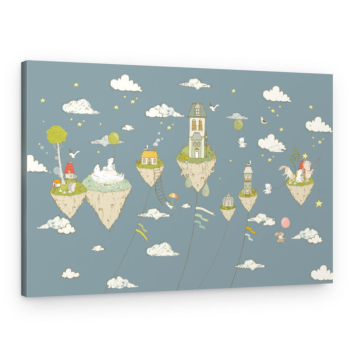 Whimsical Sky Village – Canvas Print