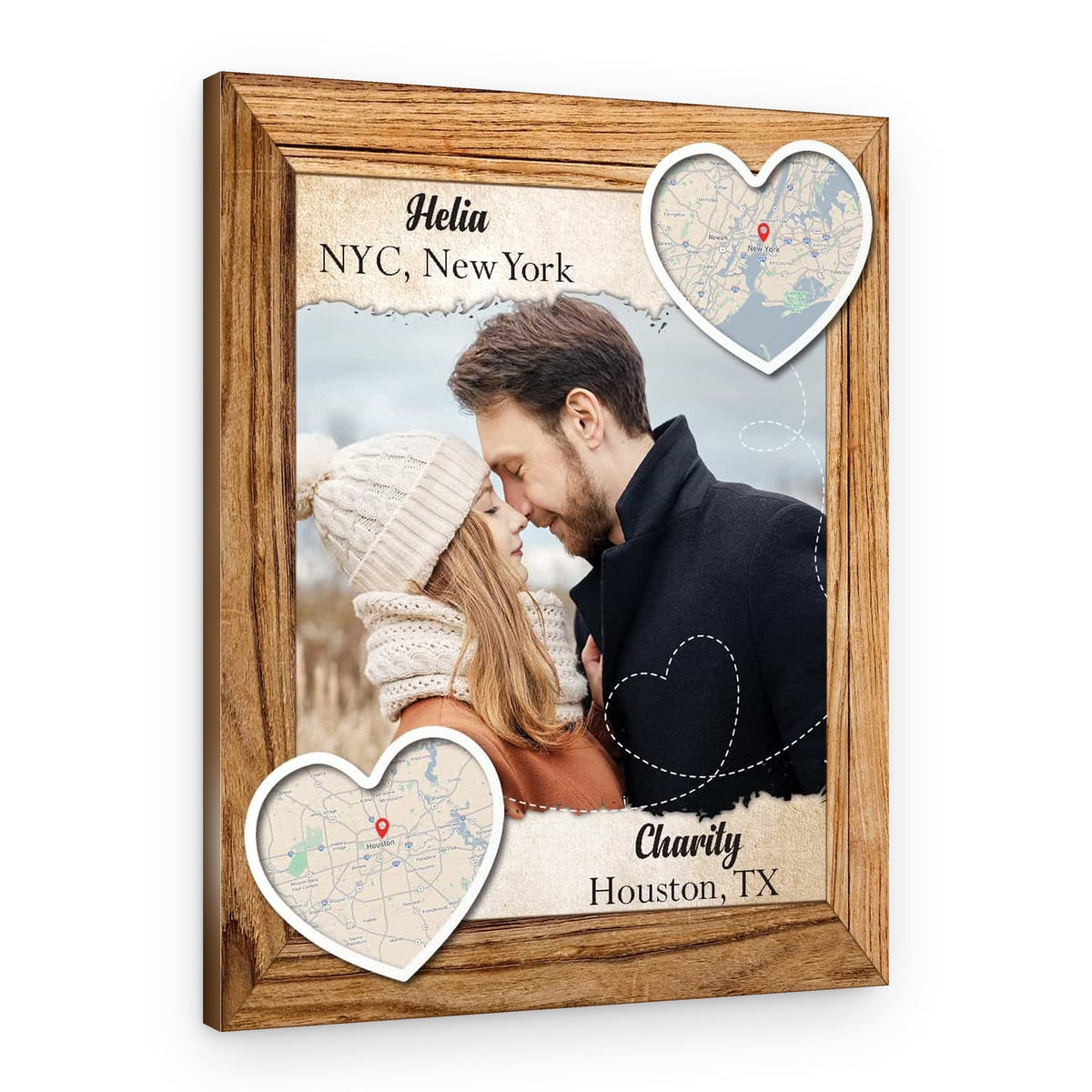 Personalized Photo And Two Heart Map Canvas Print – Canvas Print