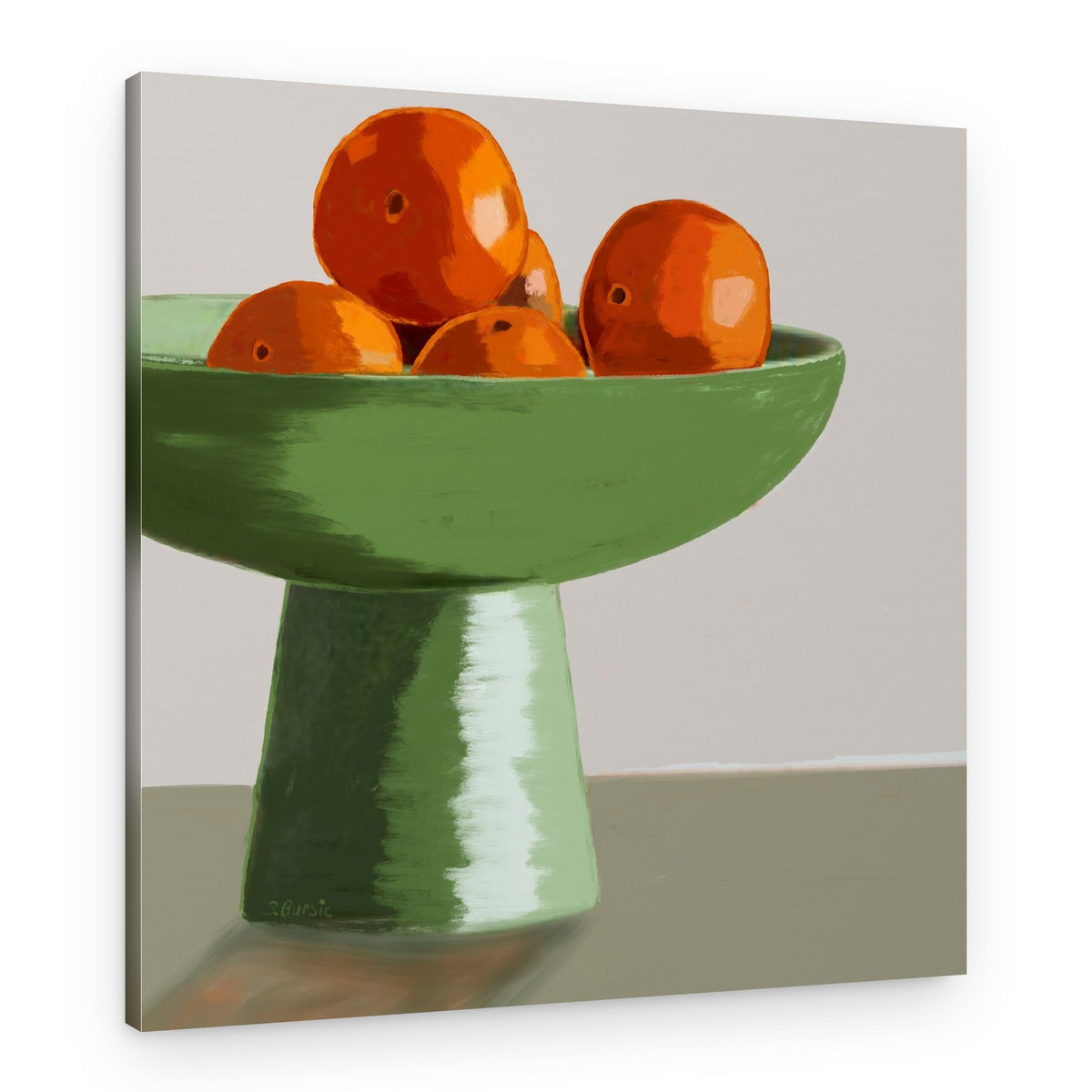 Green Bowl Oranges – Canvas Print