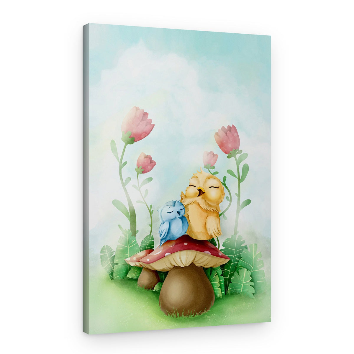 Happy Owls on Mushroom – Canvas Print