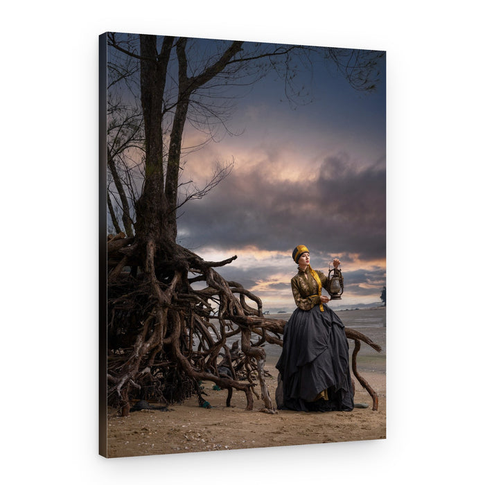 Woman with Lantern by Roots – Canvas Print
