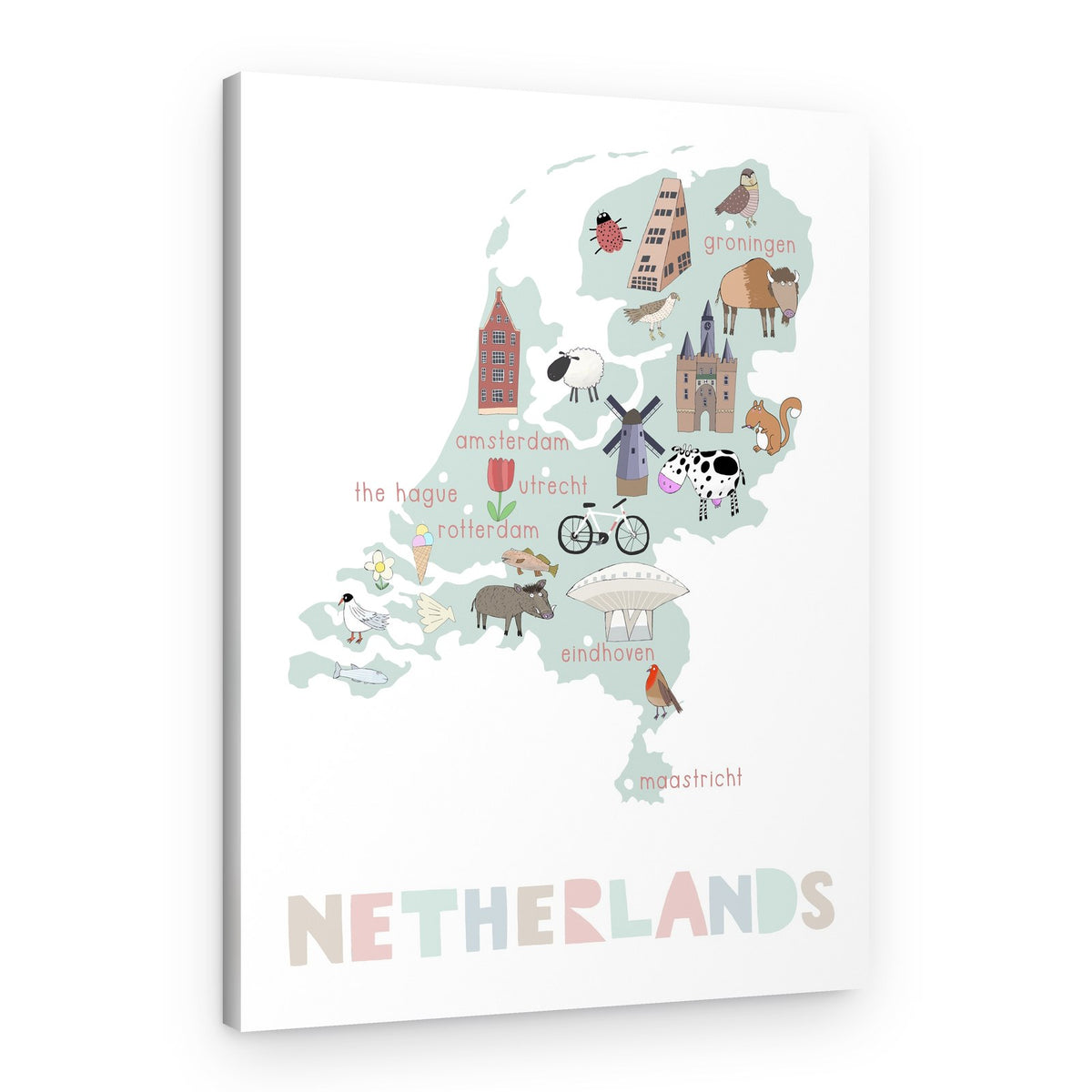 Whimsical Netherlands Map – Canvas Print