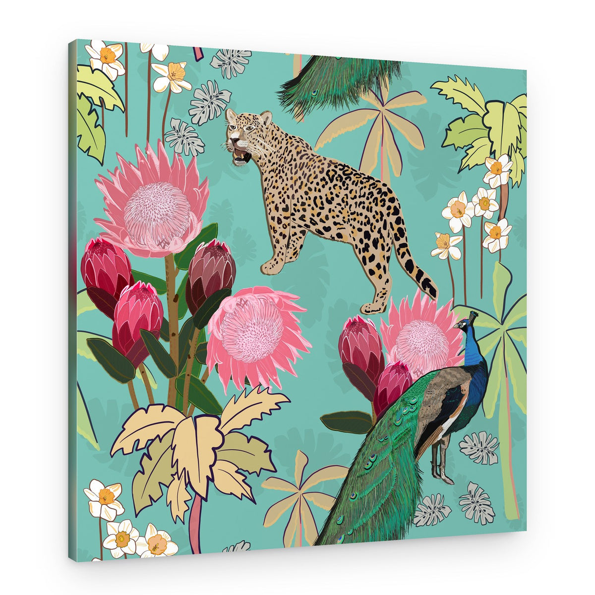 Leopard Peacock Protea Jungle – Canvas Print