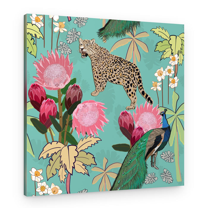 Leopard Peacock Protea Jungle – Canvas Print