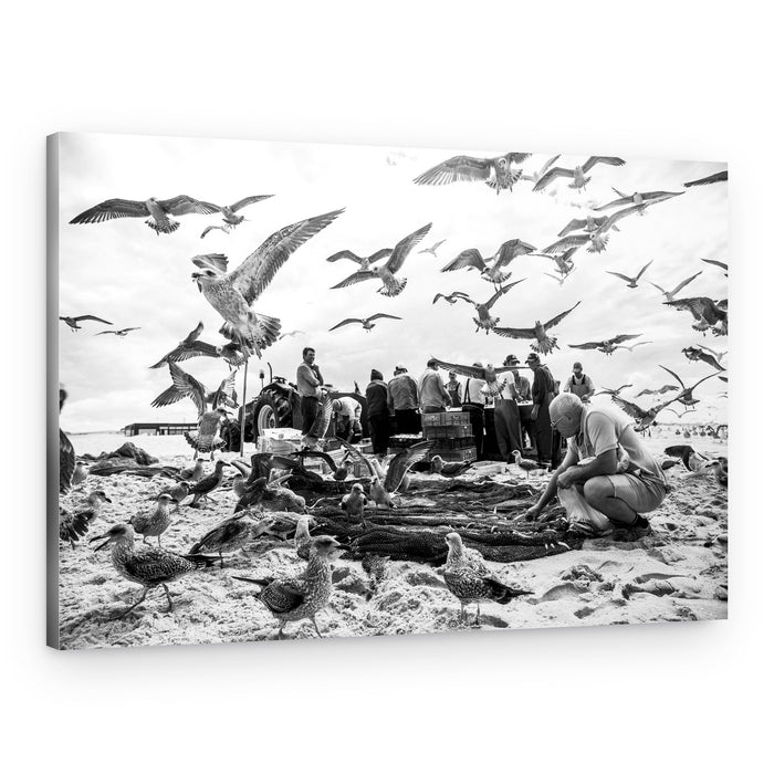 Fishermen and Seagulls Beach – Canvas Print
