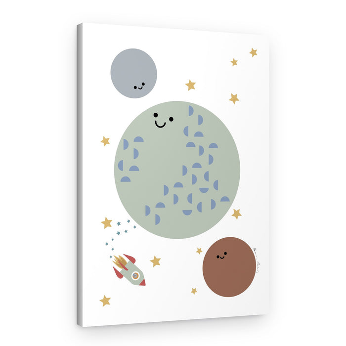 Smiling Planets Rocket – Canvas Print
