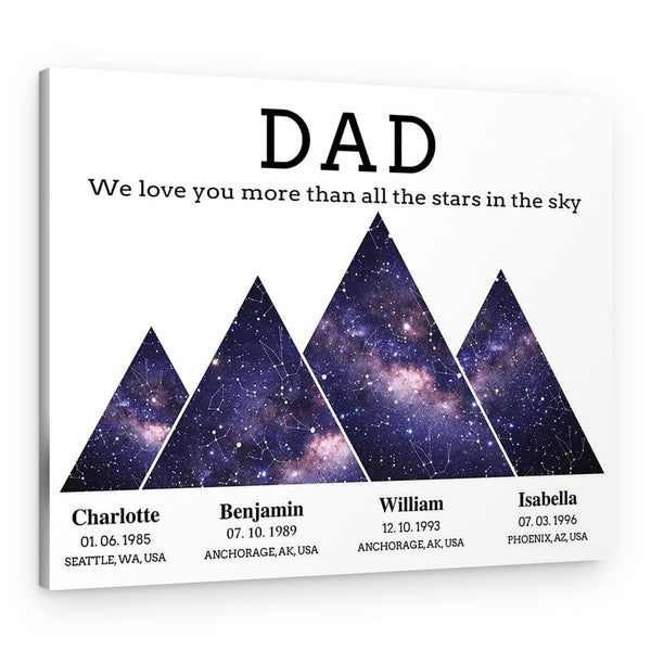 Custom Star Map Gift For Dad Mountain Night Sky Canvas Print