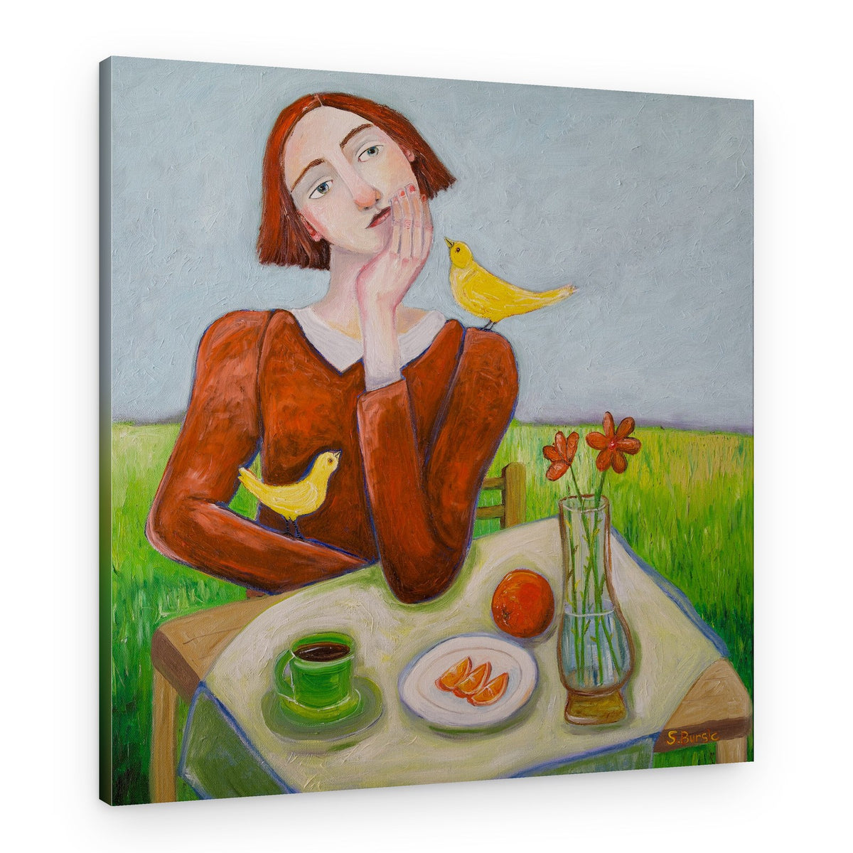 Woman with Yellow Birds – Canvas Print