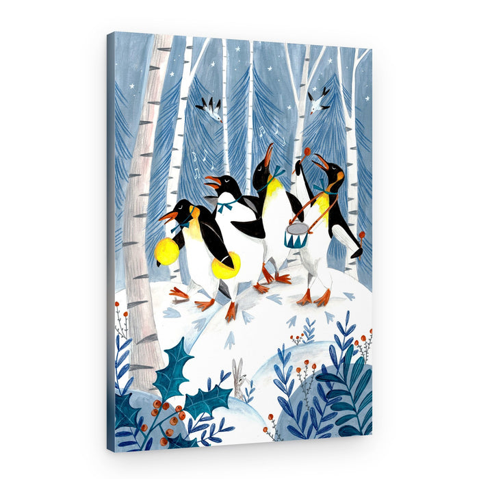Penguins make music in the forest Christmas – Canvas Print