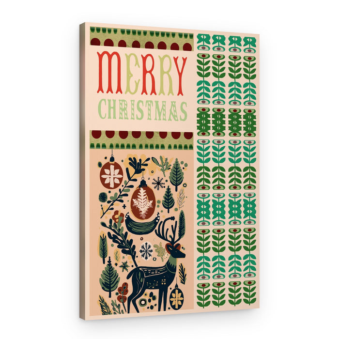 Folk Art Christmas Deer – Canvas Print