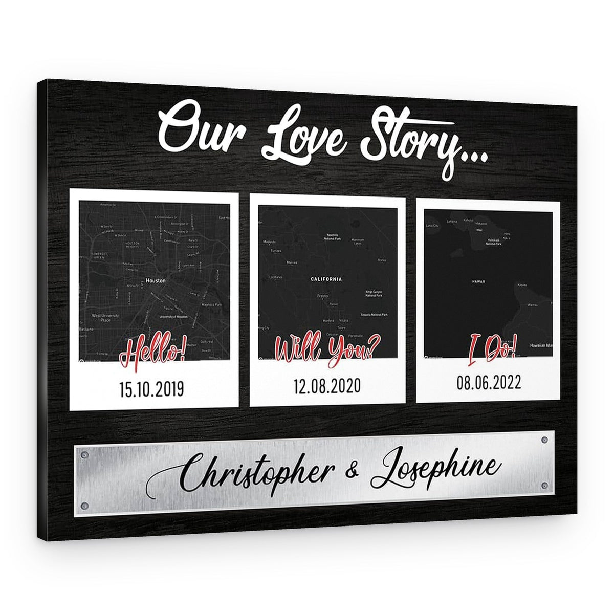 Our Love Story Custom Map Canvas Print – Canvas Print – Design A