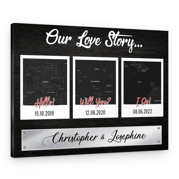 Our Love Story Custom Map Canvas Print