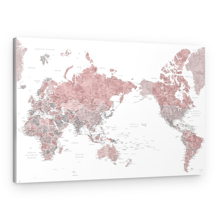 Rose Grey World Map – Canvas Print