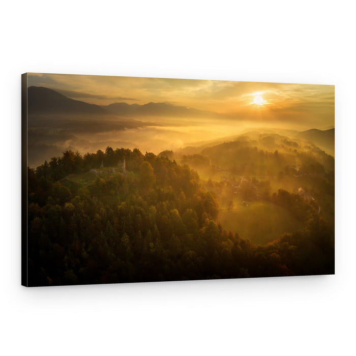 Golden Mist Castle Ruins – Canvas Print