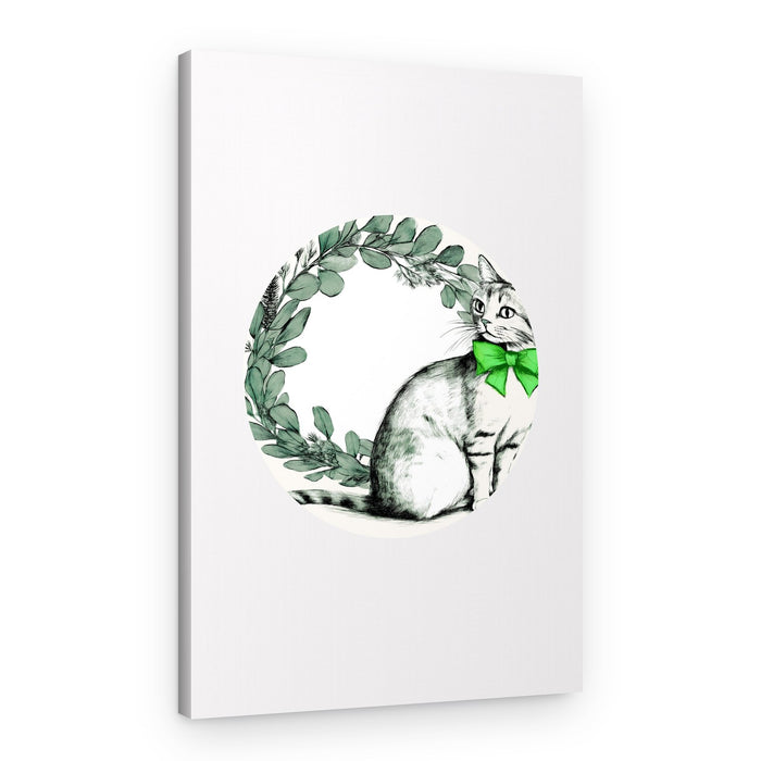 Elegant Cat With Wreath – Canvas Print