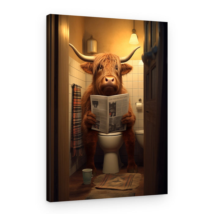Highland Cow Reading News – Canvas Print