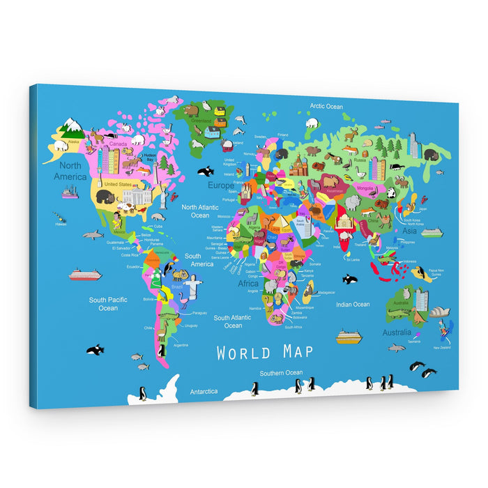 Fun Animal World Map – Canvas Print
