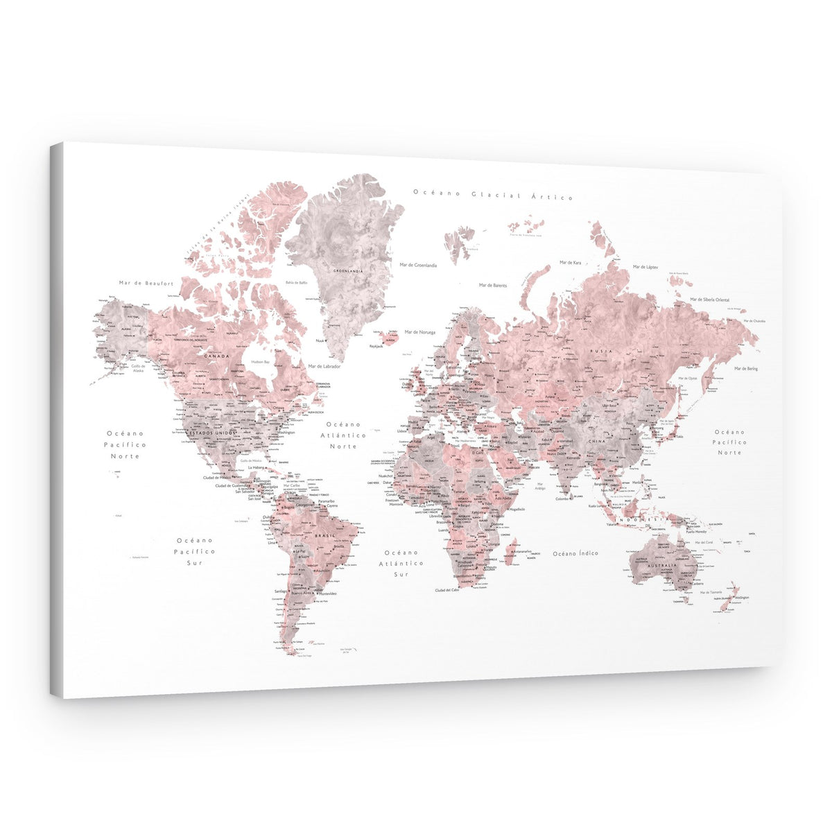 Blush Gray World Map – Canvas Print
