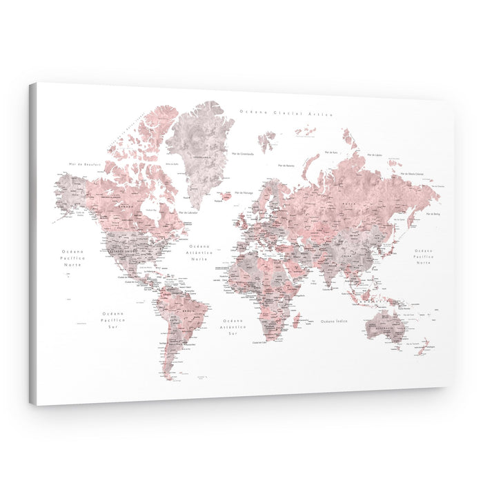 Blush Gray World Map – Canvas Print