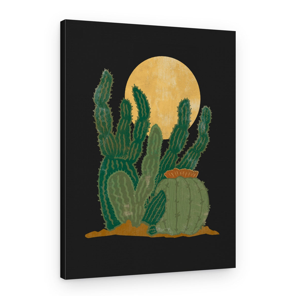 Cacti Under Golden Moon – Canvas Print