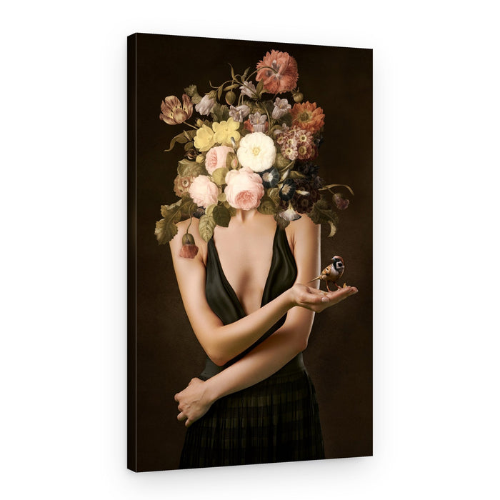 Elegant Floral Woman Goldfinch – Canvas Print