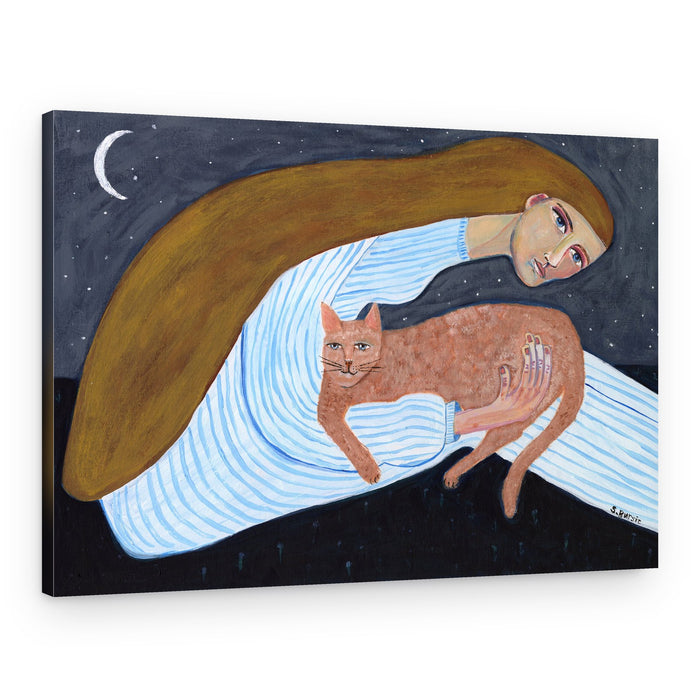 Cozy Night With Cat – Canvas Print